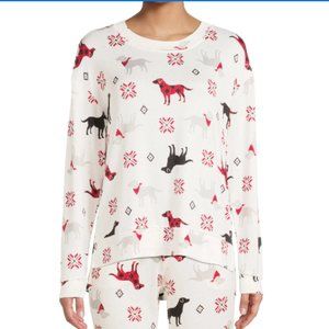 Secret Treasures Winter Dogs Hacci Sleep Top Womens Festive Ultra Soft PJ Top